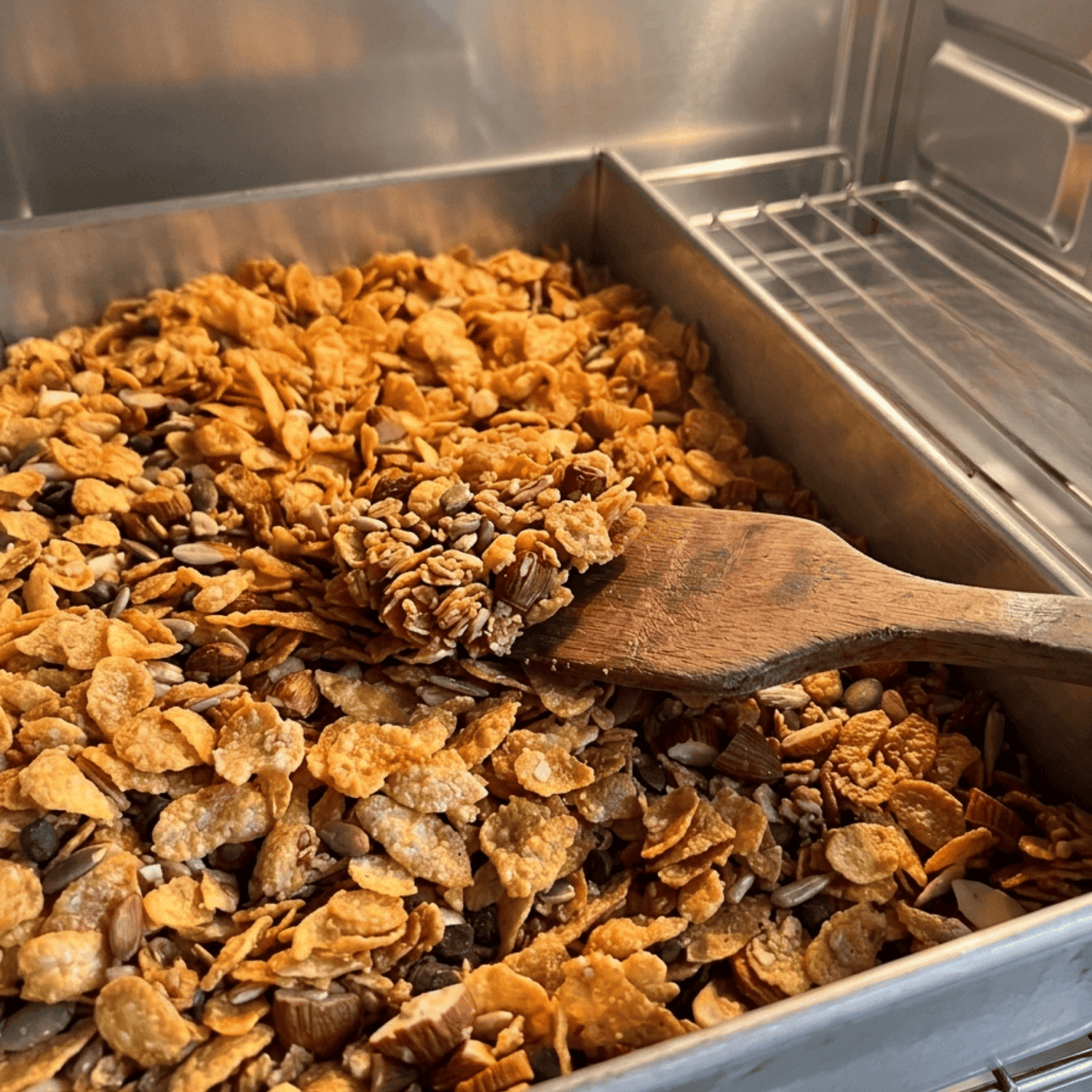 Granola Crunch being baked in small batches