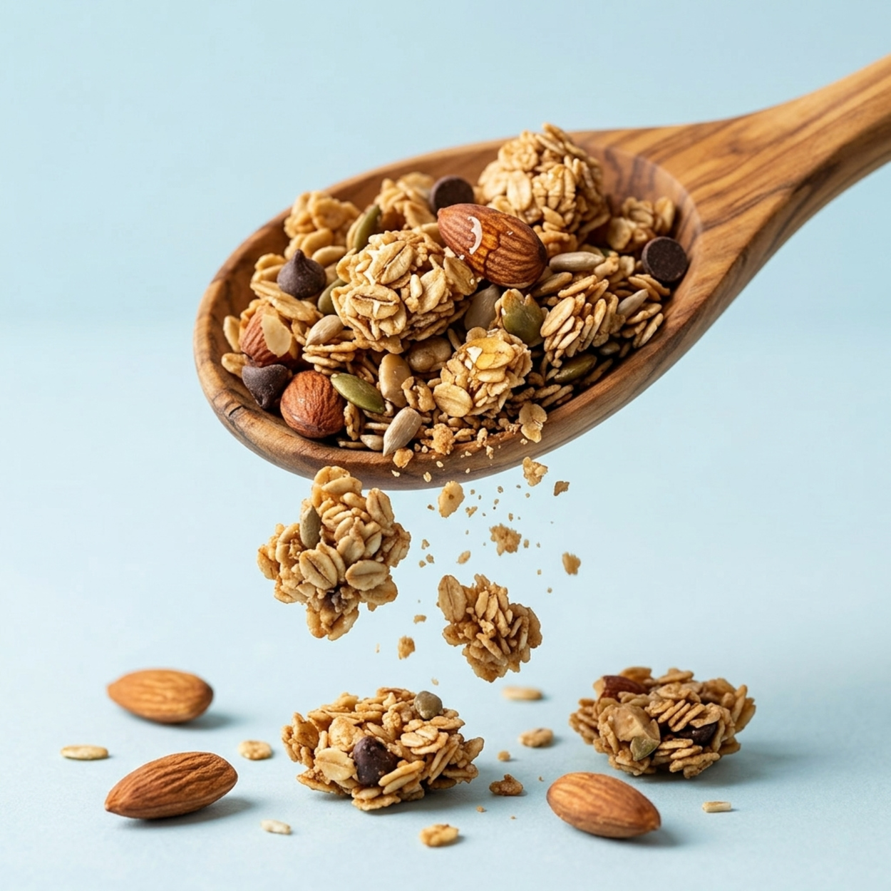 Close-up of crunchy granola with oats nuts and seeds – healthy granola texture India